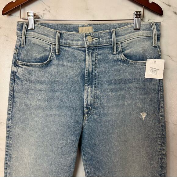 Mother The Hustler Ankle Chew Hem Ripped Knee Stretch Crop Blue Jeans 31 x 28 - Picture 4 of 13